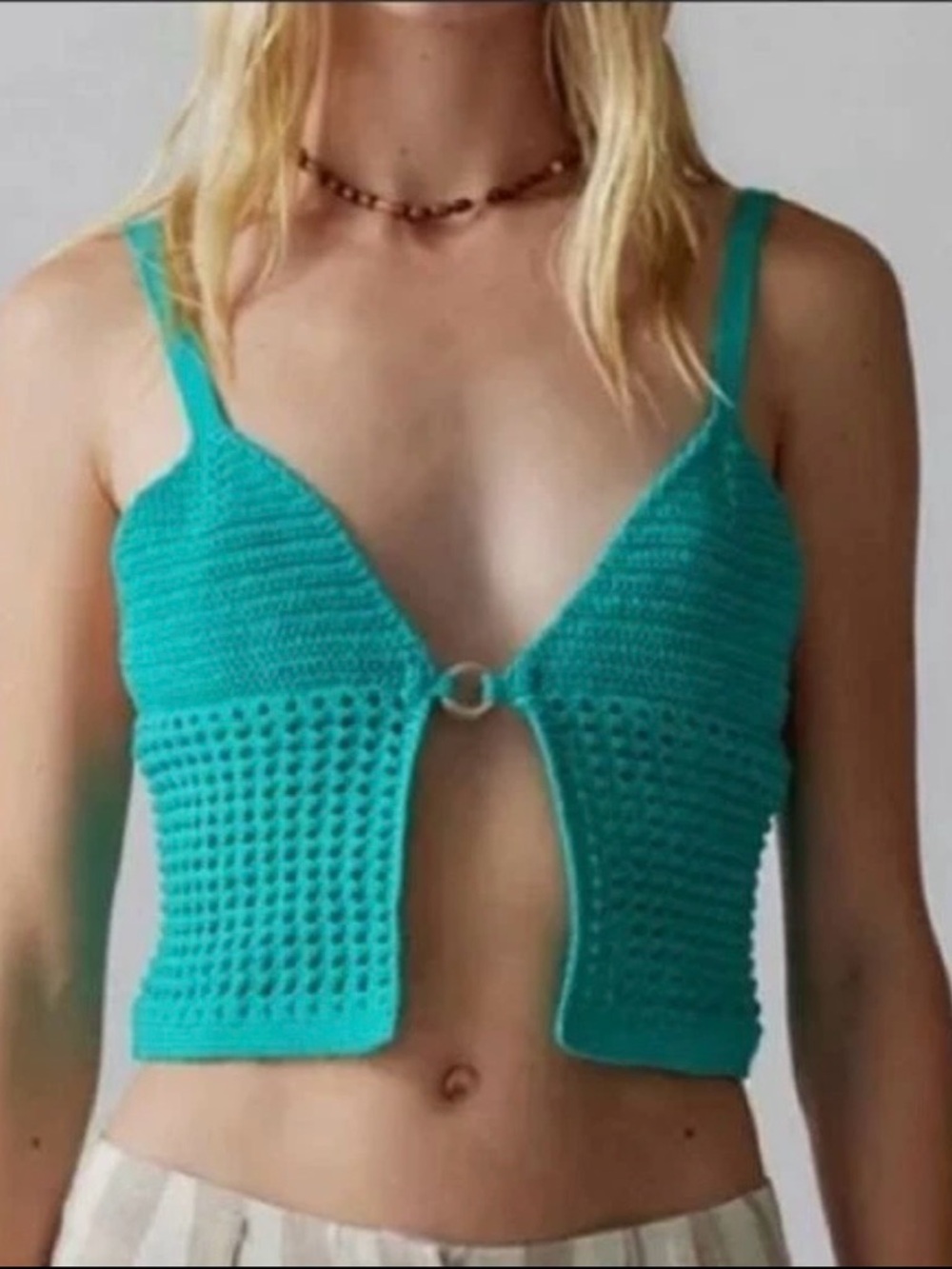 Urban Outfitters Goldie Teal Crochet Crop Top